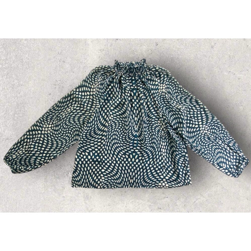 Scoop Brand Turquoise White Black Blouse Lined Long Sleeve Size L (12-14)